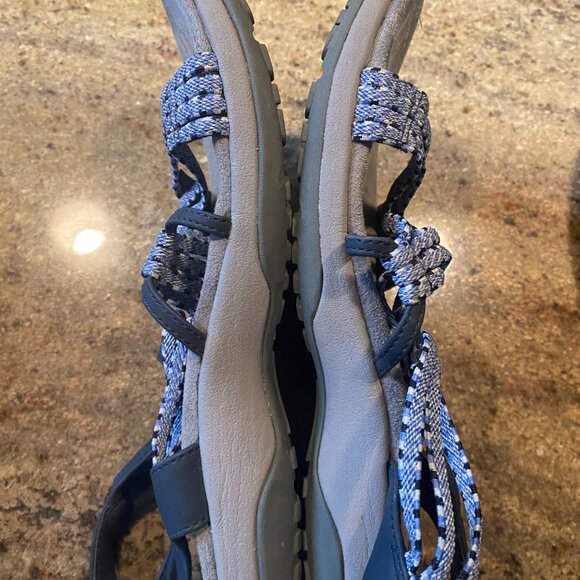 Skechers Sandals Women's 8 Elastic Straps Memory Foam Flats Blue Slip On - Picture 3 of 3